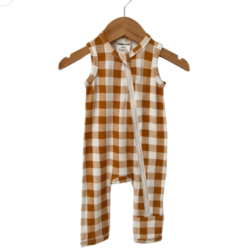 spearmint love Sleeveless Zip Romper, Tuscany Plaid 6-12 months